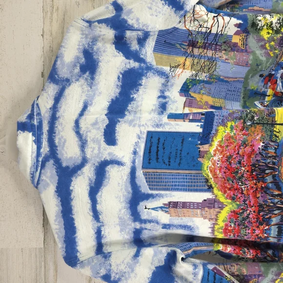TAKE TWO Colorful Cityscape Denim Jacket WOMENS SIZE LARGE W/POCKETS 100% COTTON - Picture 8 of 16